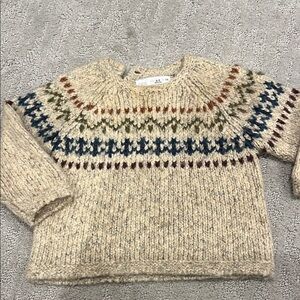 Zara Cream Multicolor Knit Sweater